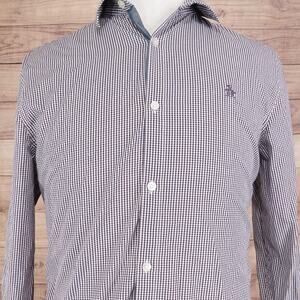 Original Penguin Shirt Mens Large Black White Gingham Button Down Long Sleeve